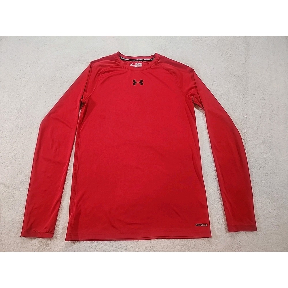Under Armour UPF 30+ Red Long Sleeve Shirt Boys Youth Fitted Size XL
